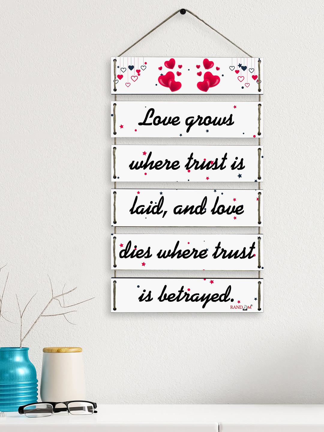 

RANDOM Set of 6 Love Quotes MDF Wooden Desginer For Wall Hangings, White