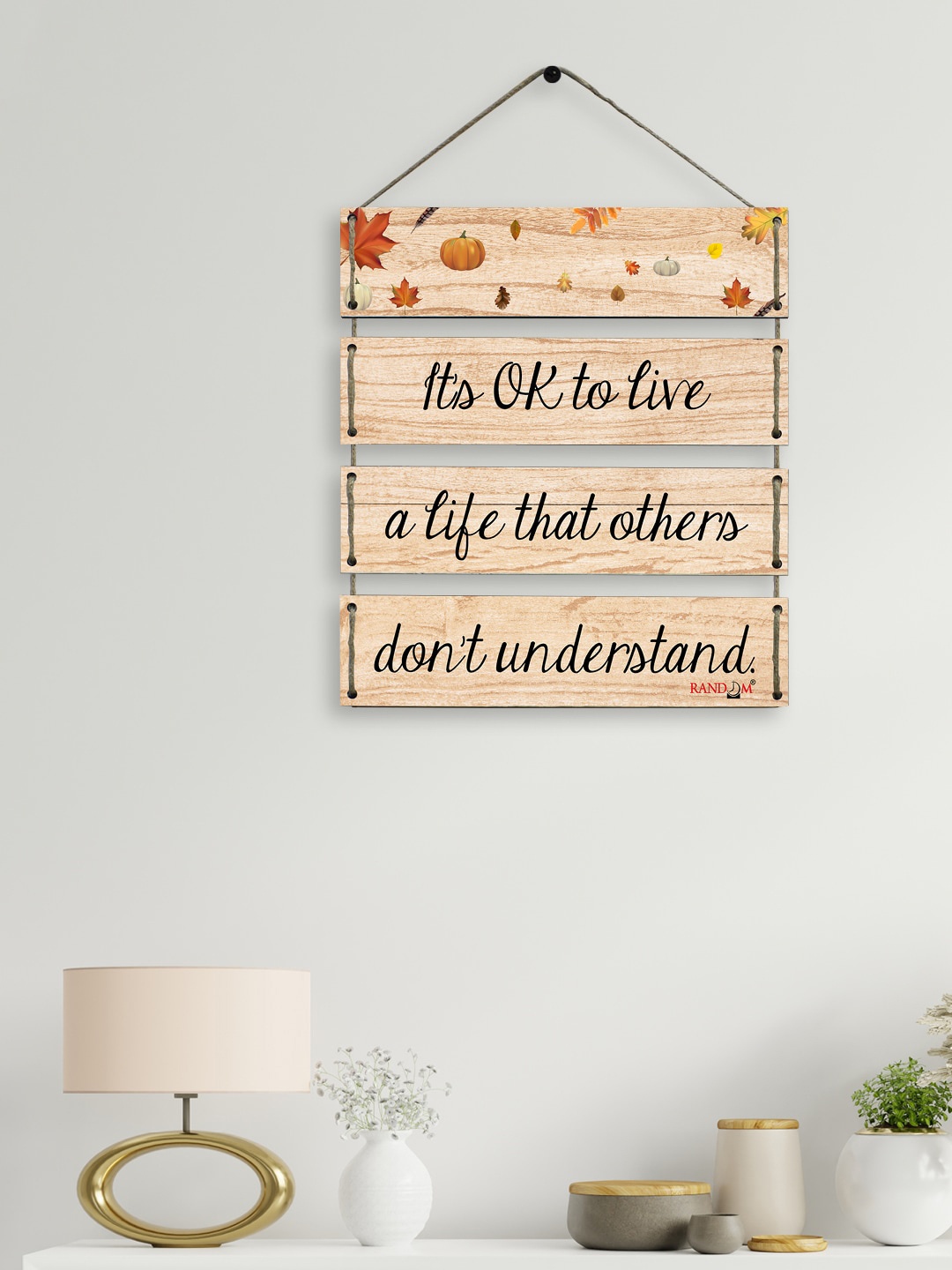 

RANDOM Set of 4 MDF Wooden Motivational Quote Wall Hanging, Brown