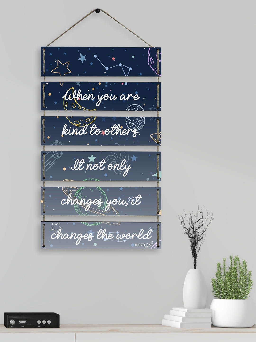 

RANDOM Set of 6 Motivational Quotes MDF Wooden Desginer Wall Hangings, Navy blue