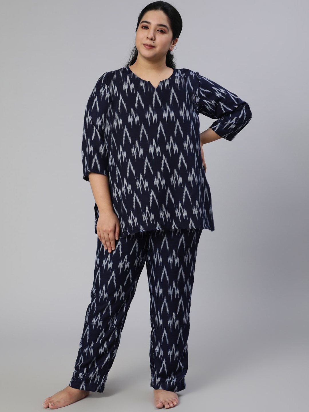 

Jaipur Kurti Women Navy Blue Printed Night suit