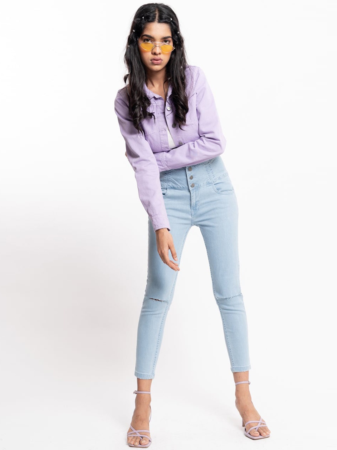 

FREAKINS Women Stunning Blue High-Rise Skinny Fit Cropped Jeans