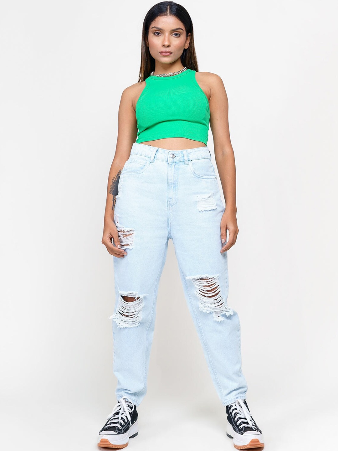 

FREAKINS Women Stunning Blue High-Rise Mom Fit Jeans