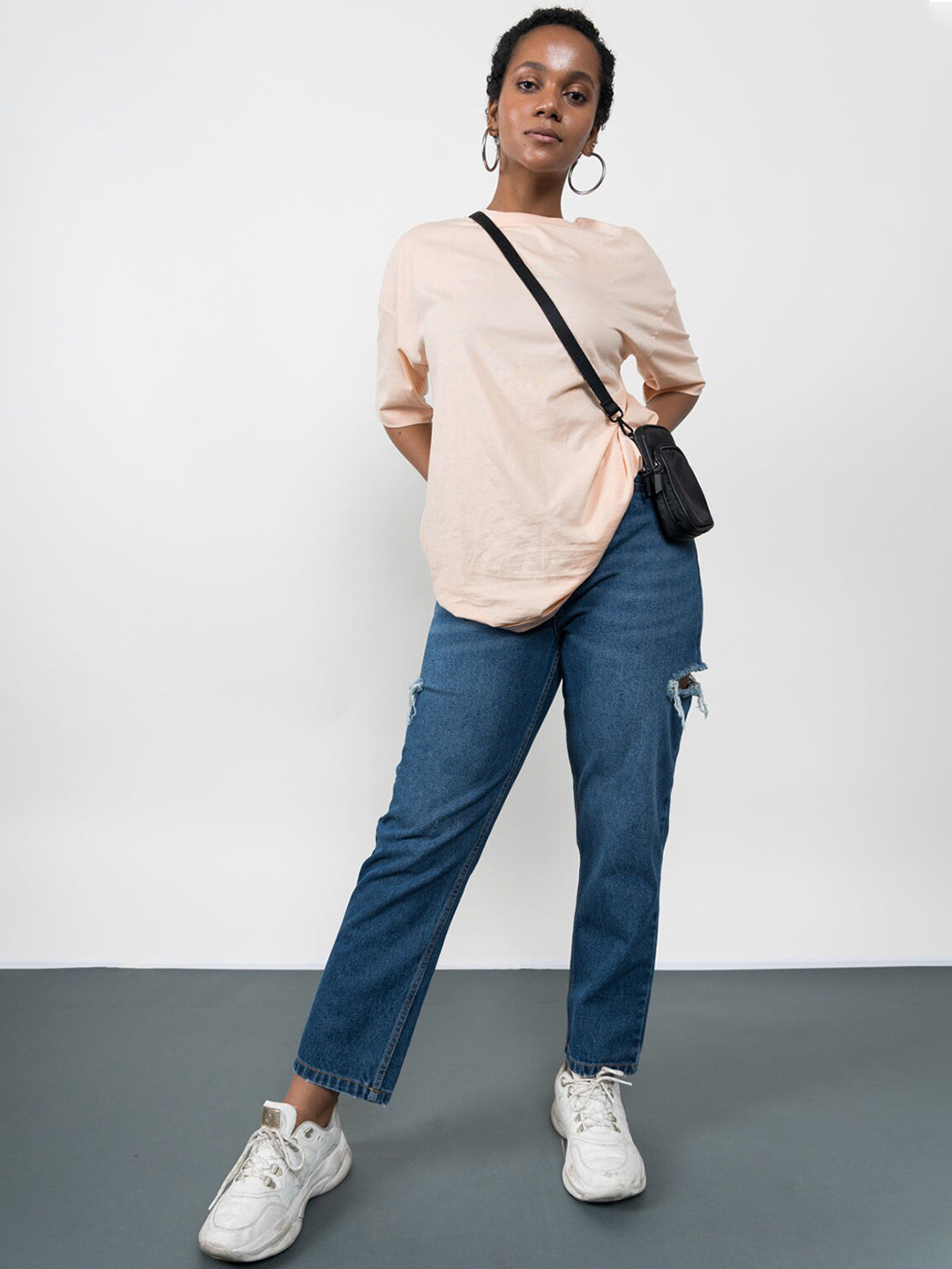 

FREAKINS Women Stunning Blue High-Rise Mom Fit Cropped Jeans