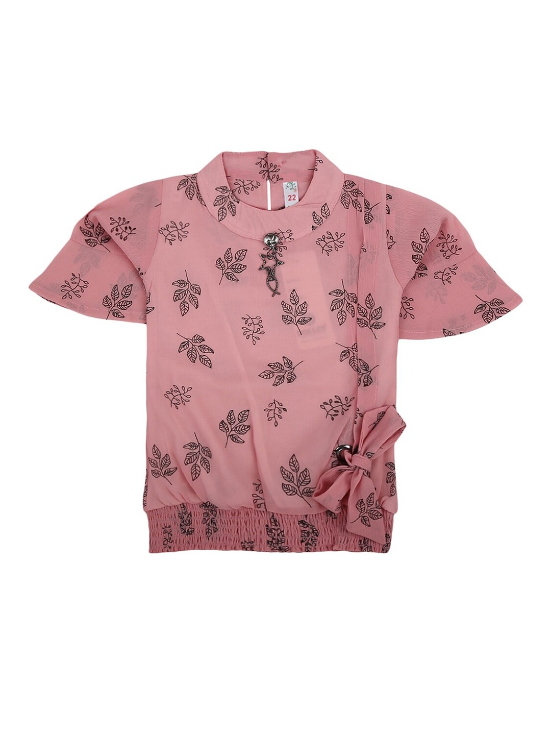 

V-Mart Girls Pink Floral Print Pure Cotton Blouson Top
