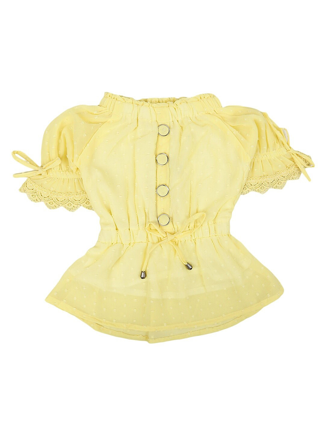 

V-Mart Girls Yellow Self design Cinched Waist Cotton Top
