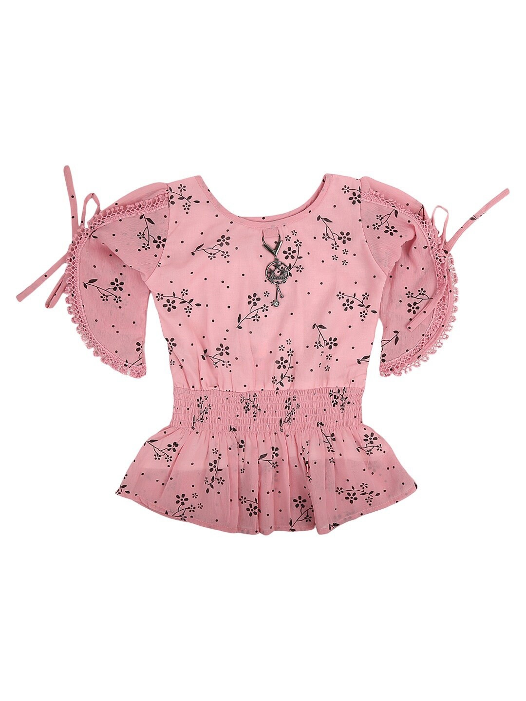 

V-Mart Girls Pink Floral Print Peplum Top