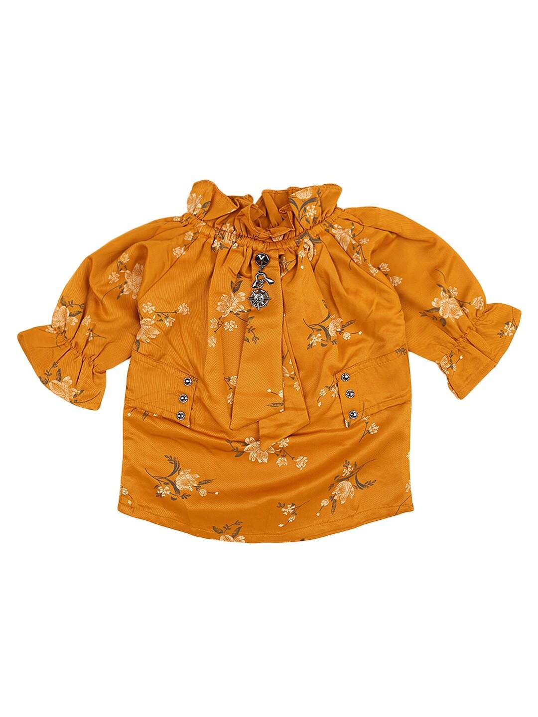 

V-Mart Girls Mustard Yellow Floral Print Top