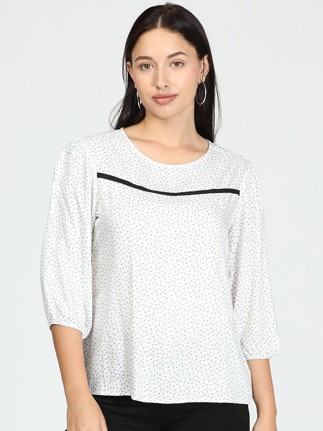 

IDK White Floral Print Loose Fit Top