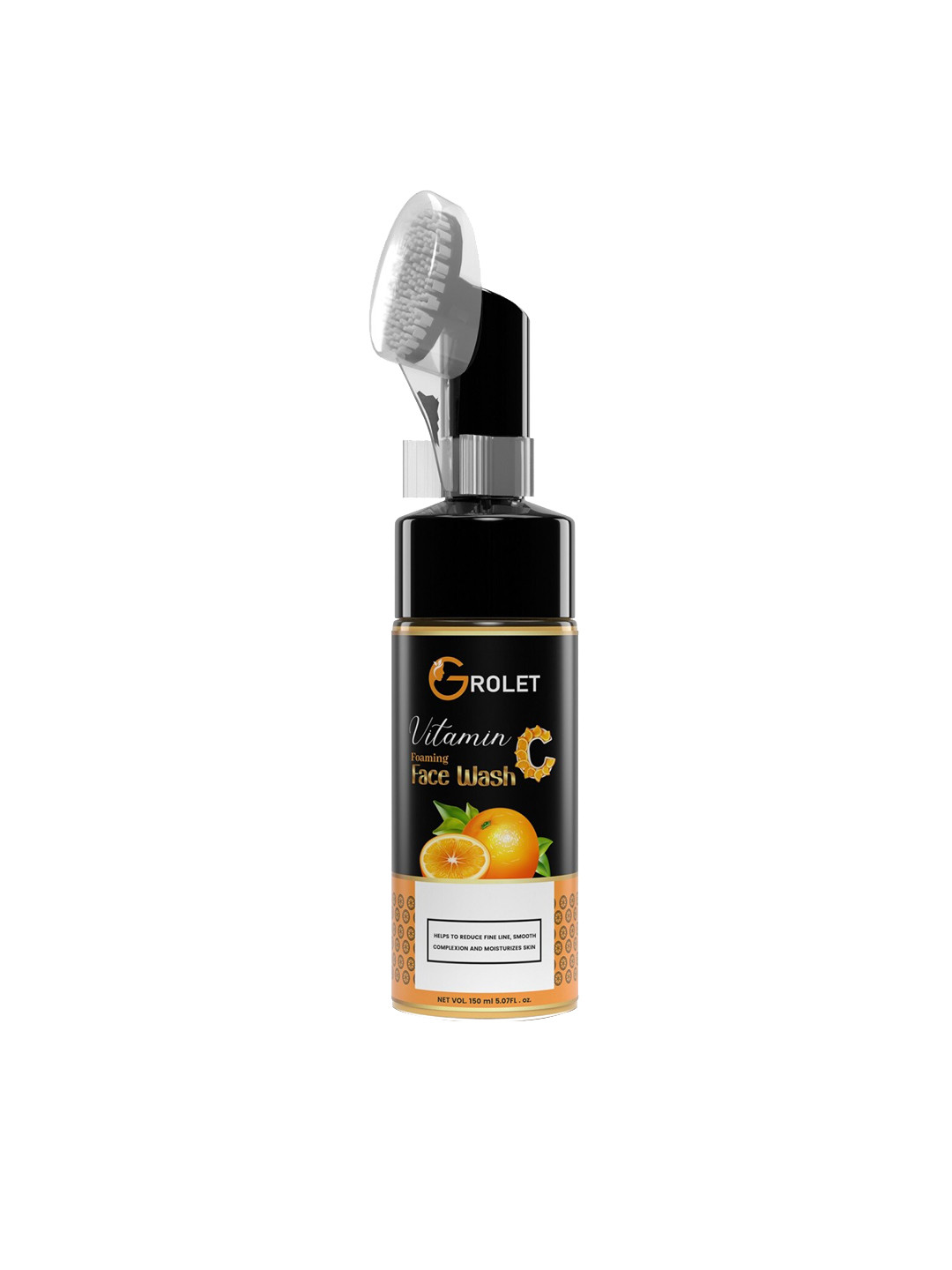 

GROLET Skin Brightening Vitamin C Foaming Face Wash with Built-In Brush - 150 ml, Black