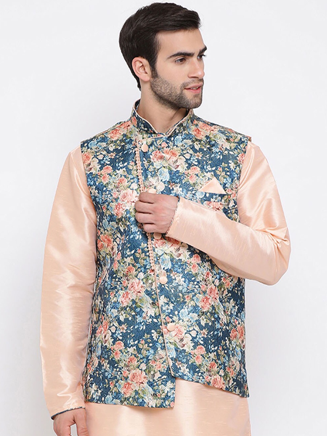 

VASTRAMAY Men Blue Printed Nehru Jackets, Multi