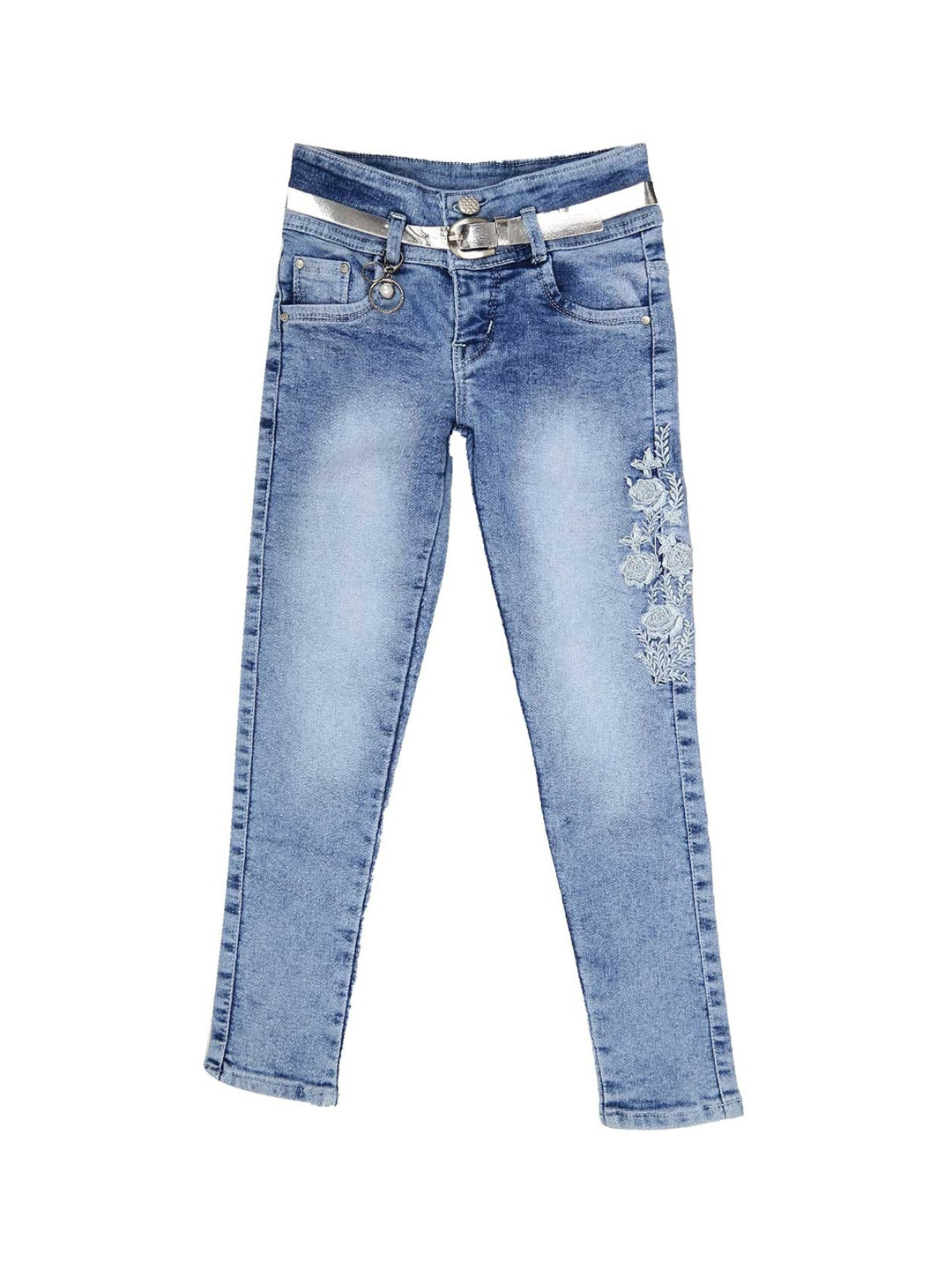 

V-Mart Girls Blue Classic Slim Fit High-Rise Low Distress Heavy Fade Jeans
