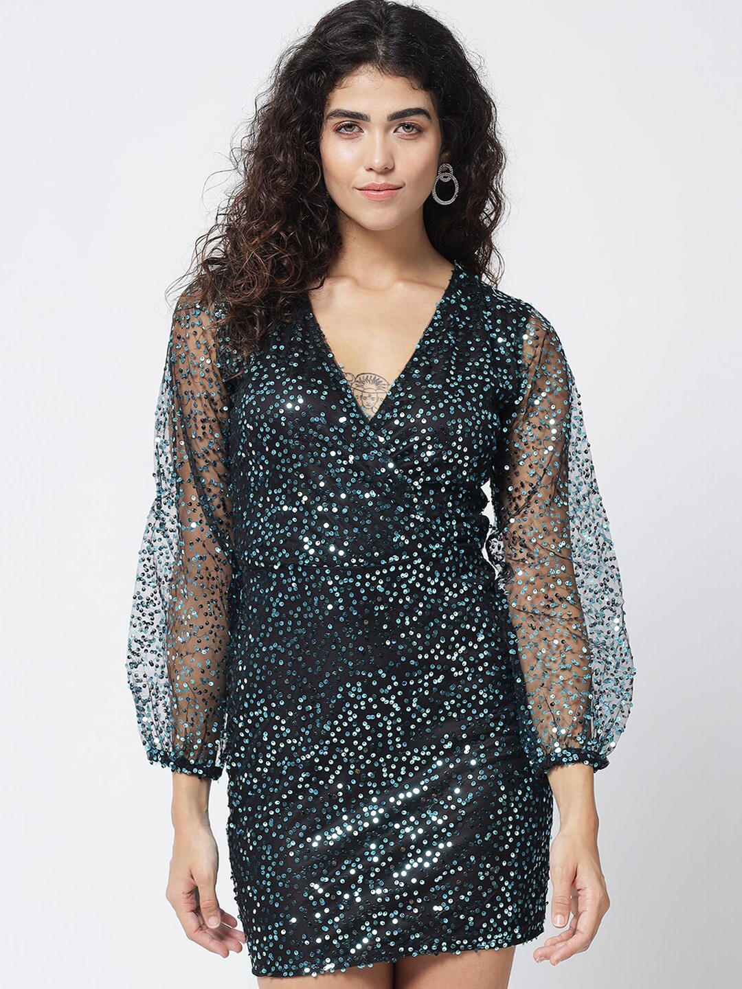 

Trend Arrest Black & Teal Blue Embellished Mini Dress