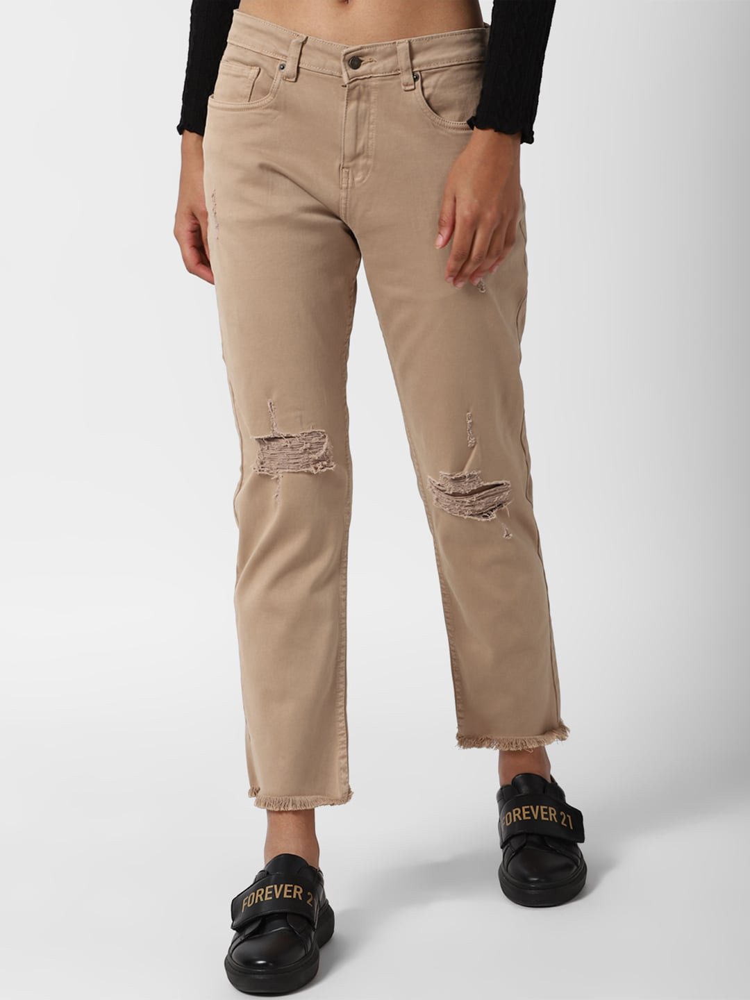 

FOREVER 21 Women Brown Mildly Distressed Jeans