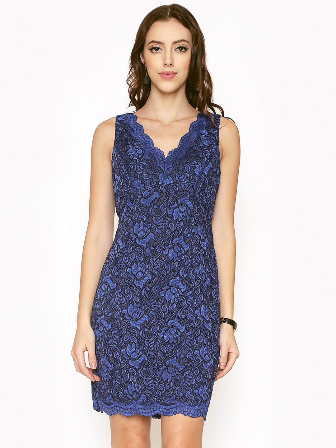 

250 DESIGNS Blue Lace Sheath Dress