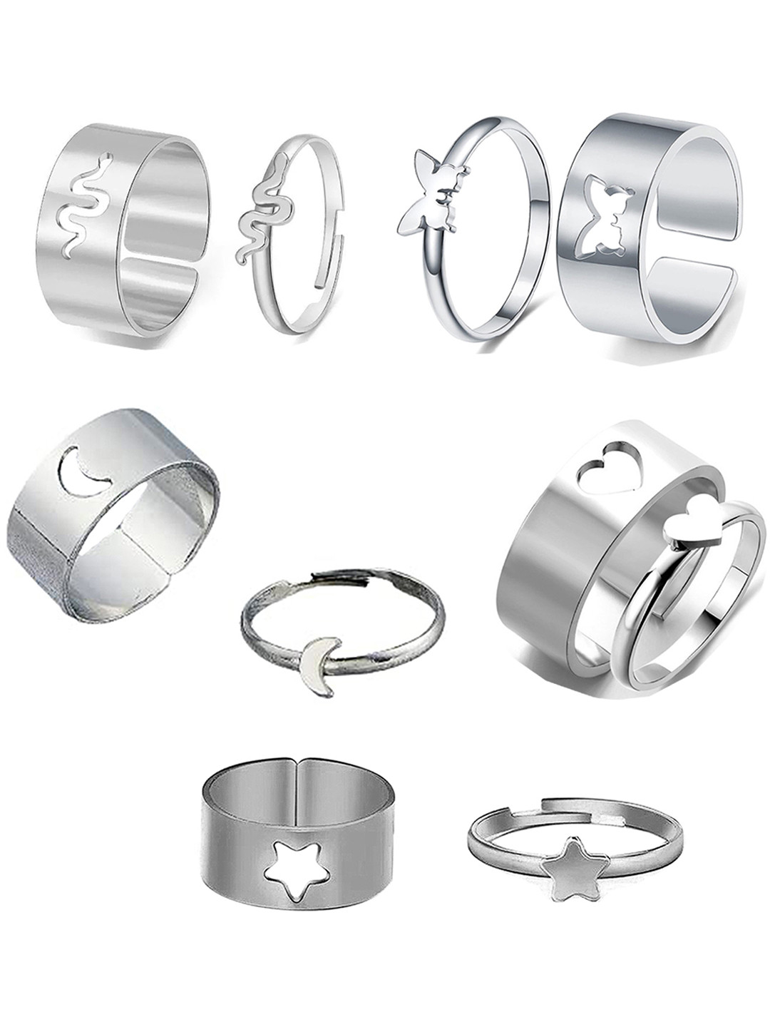 

Vembley Silver-Plated Pack of 10 Star-Shaped Adjustable Couple Rings