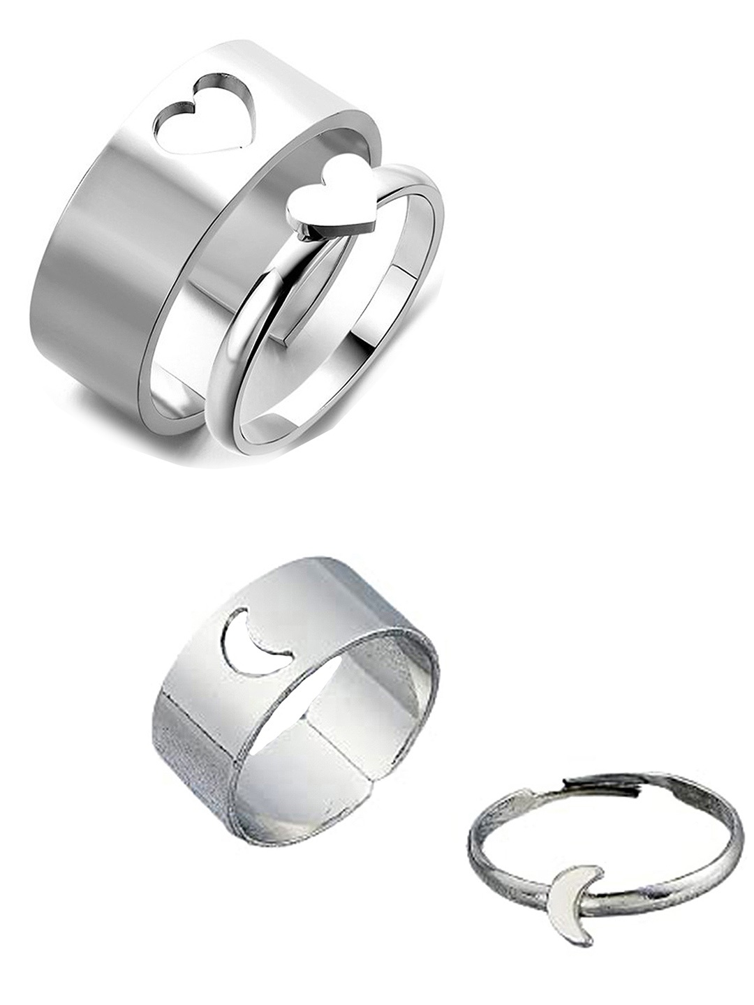 

Vembley Set Of 2 Silver Plated Half Moon & Heart Couple Ring
