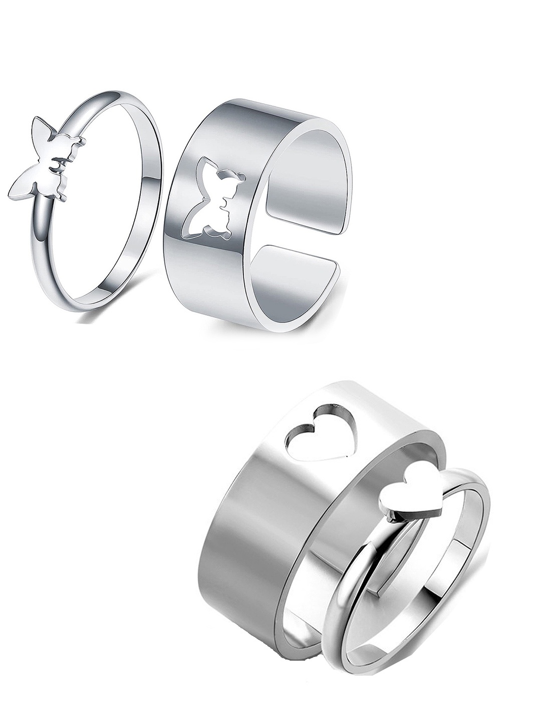 

Vembley Set of 4 Lavnish Silver Plated Heart and Butterfly Couple Ring
