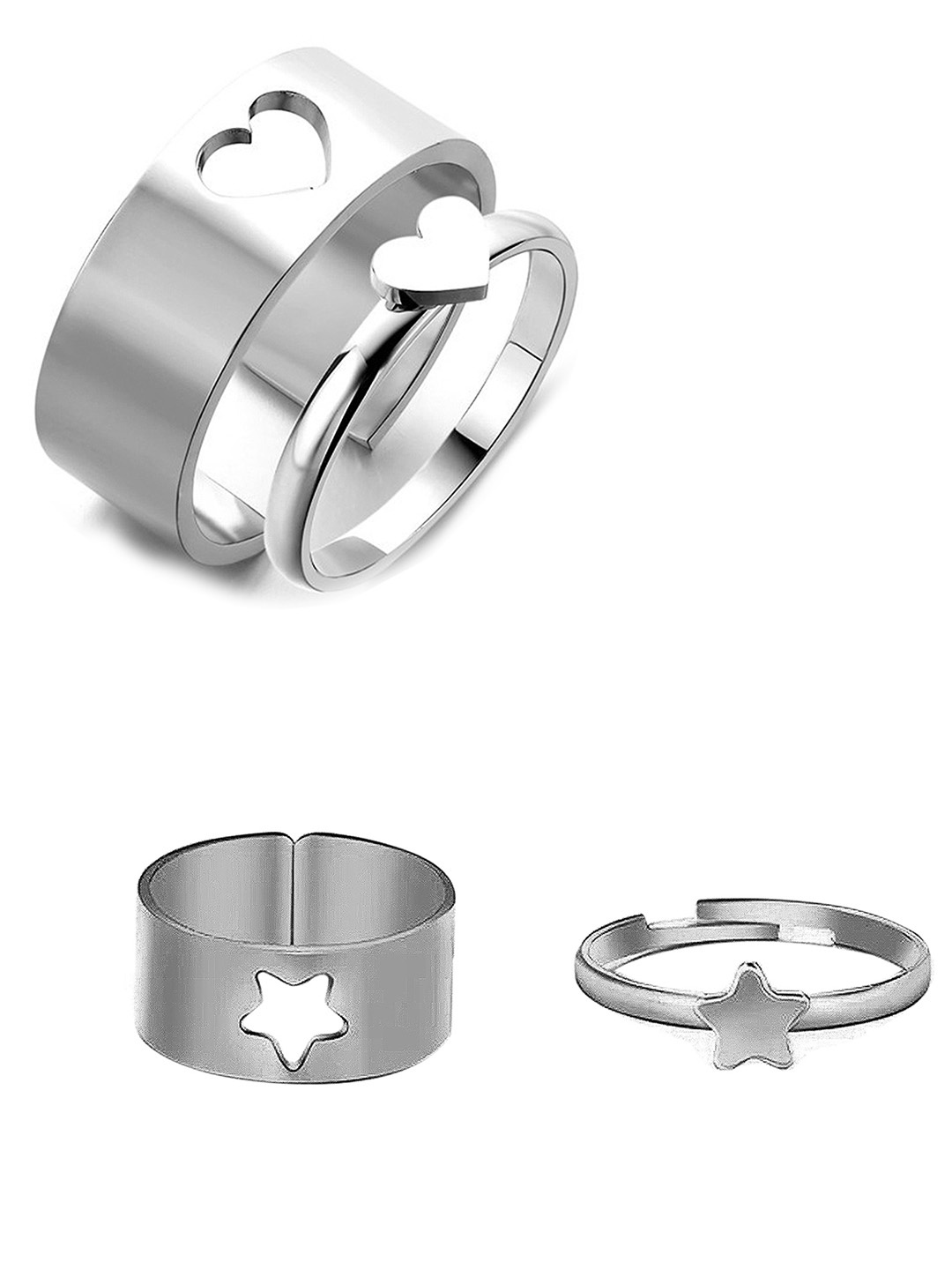 

Vembley Silver-Plated Set of 4 Star and Heart Couple Rings