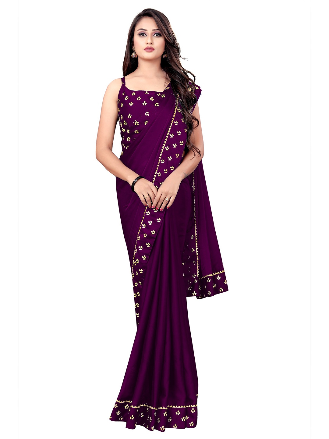 

Iris Purple & Gold-Toned Floral Silk Cotton Saree