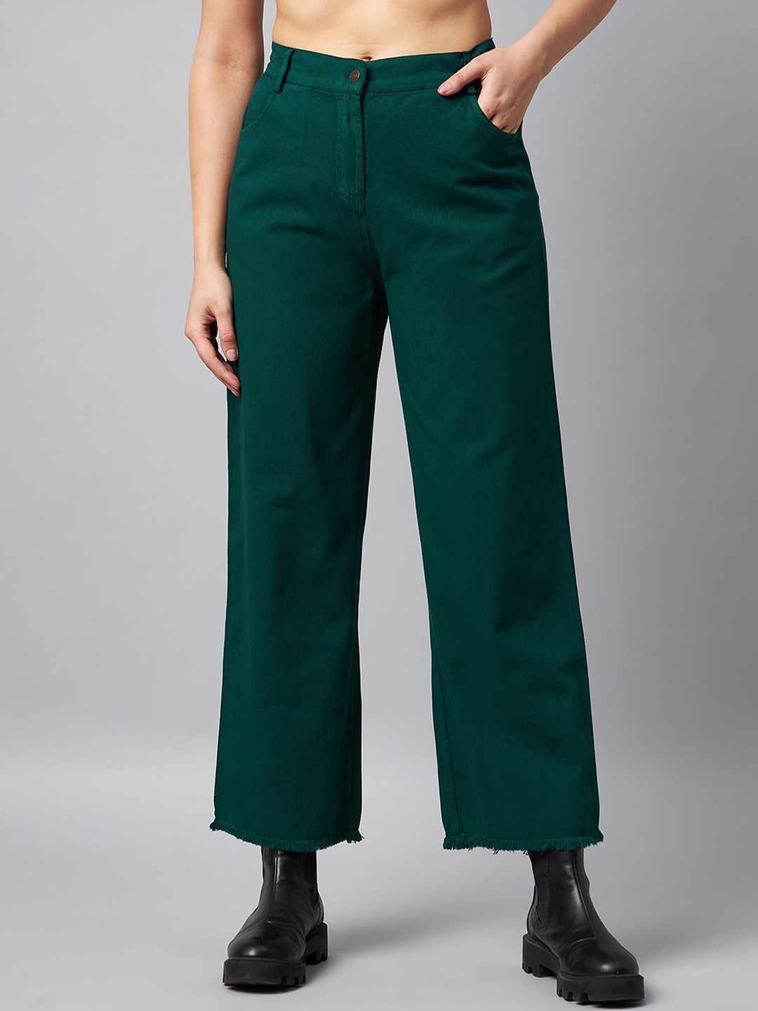 

Orchid Blues Women Green Straight Fit High-Rise Jeans
