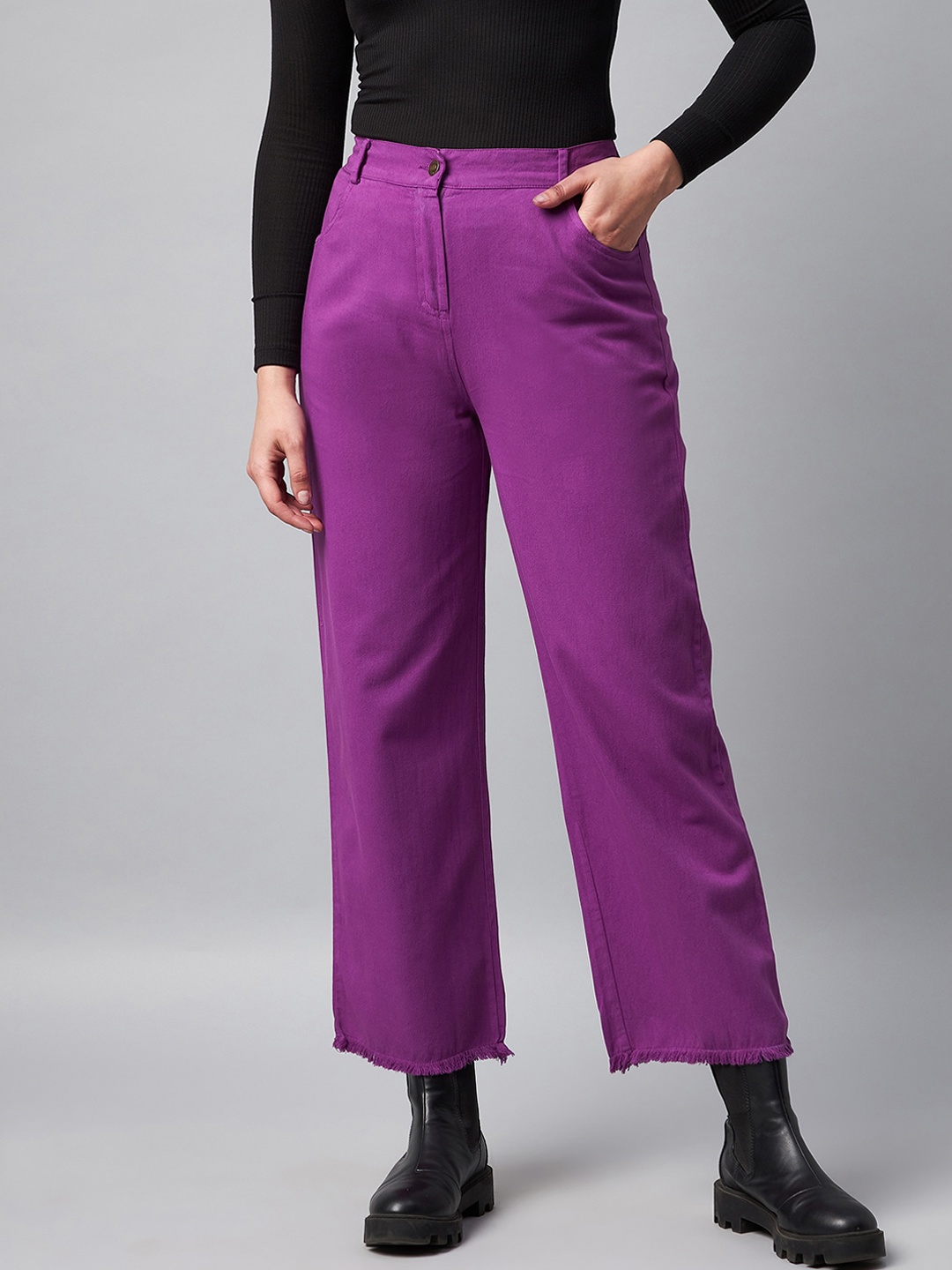 

Orchid Blues Women Purple Straight Fit High-Rise Cotton Jeans