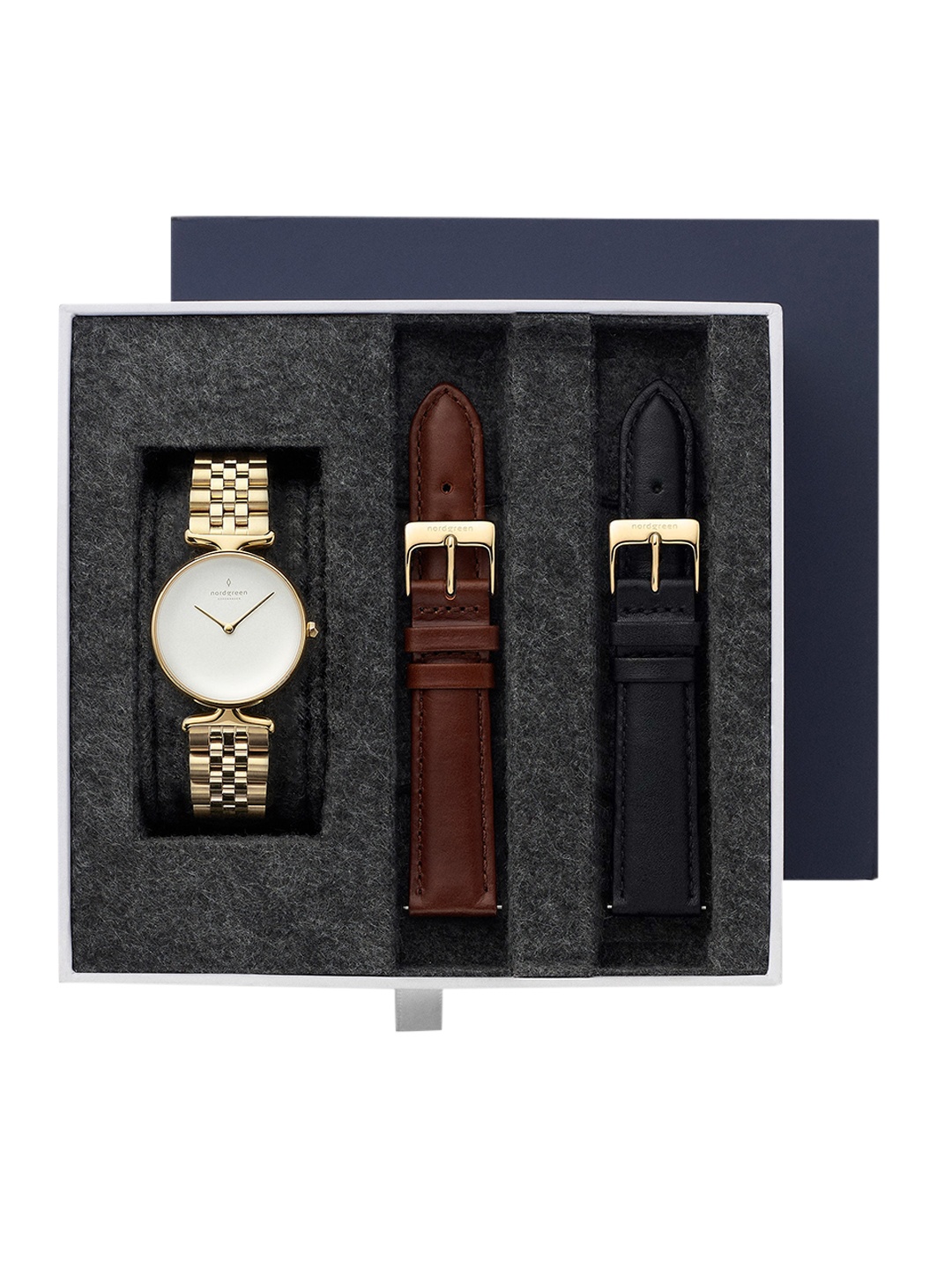 

Nordgreen Women White Embellished Dial With 3 Straps Set, Gold