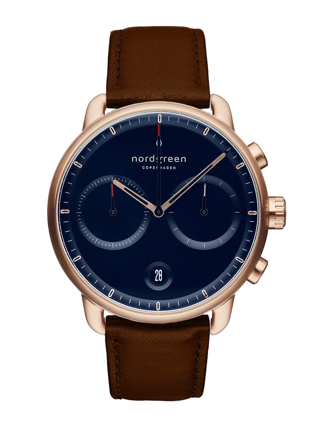 

Nordgreen Men Blue Dial & Brown Leather Textured Straps Analogue Watch, Rose gold