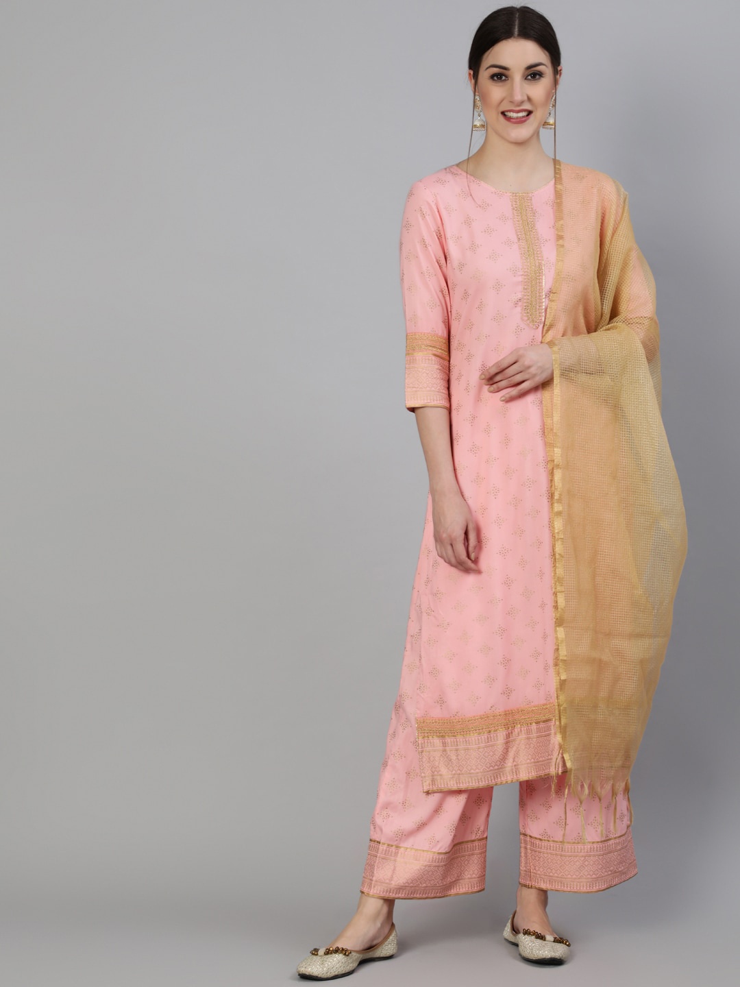 

KIMAYRA Women Pink Floral Printed Kurta with Palazzos & With Dupatta