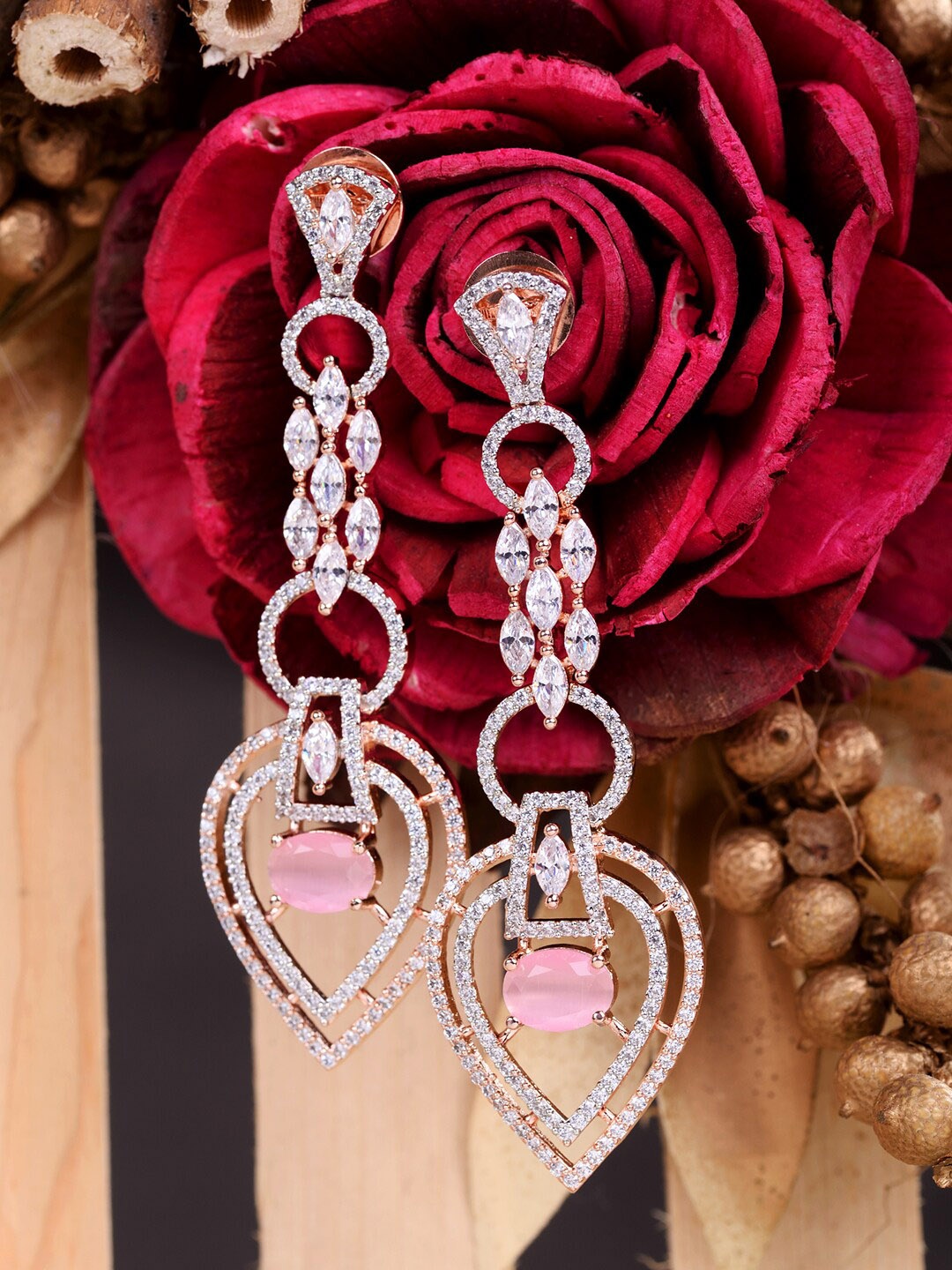 

Saraf RS Jewellery Pink Contemporary Drop Earrings