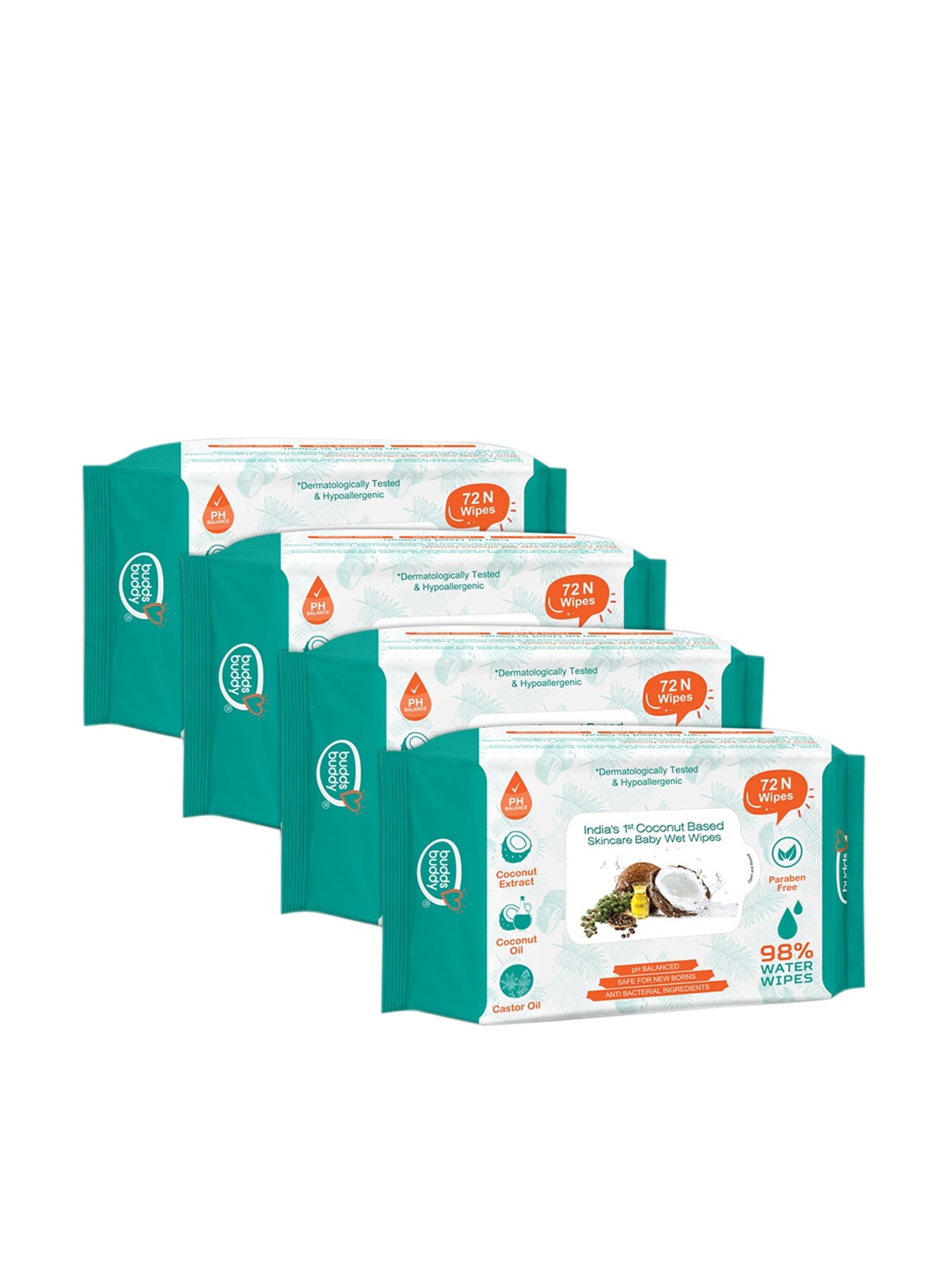 

BUDDSBUDDY White Pack Of 4 Coconut Based Baby Wet Wipes