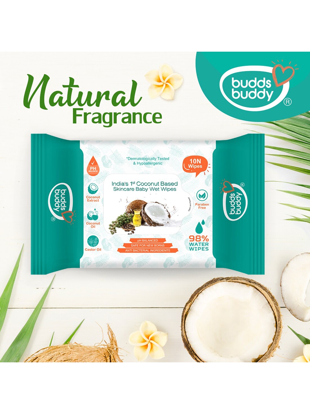 

BUDDSBUDDY Combo of 10 Coconut Based Skincare Baby Wet Wipes - 10 Pieces, White