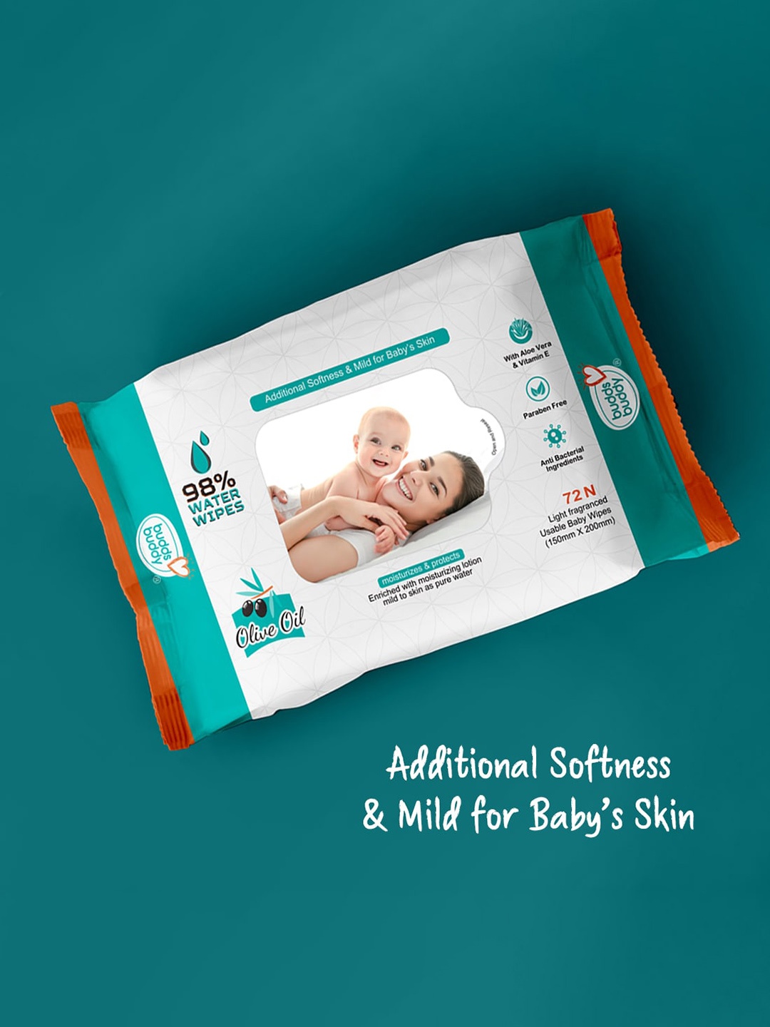 

BUDDSBUDDY White Baby Wet Wipes With Aloe Vera- 72Pcs