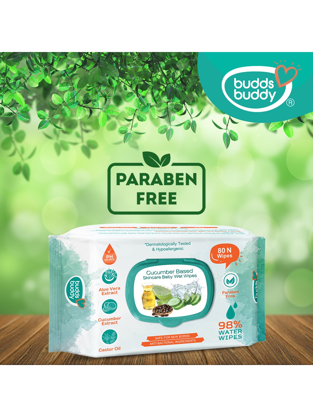 

BUDDSBUDDY Combo of 5 Cucumber Based Baby Wet Wipes With Lid Aloe vera Extract- 80 Pcs, White