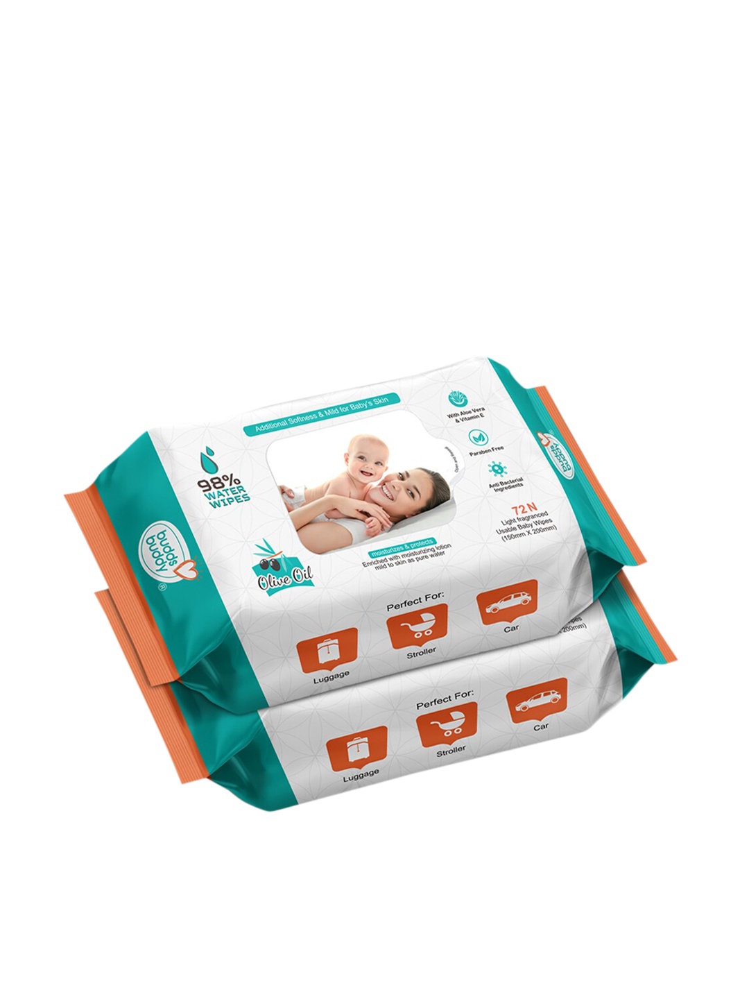 

BUDDSBUDDY White Pack Of 2 Baby Wet Wipes With Aloe Vera
