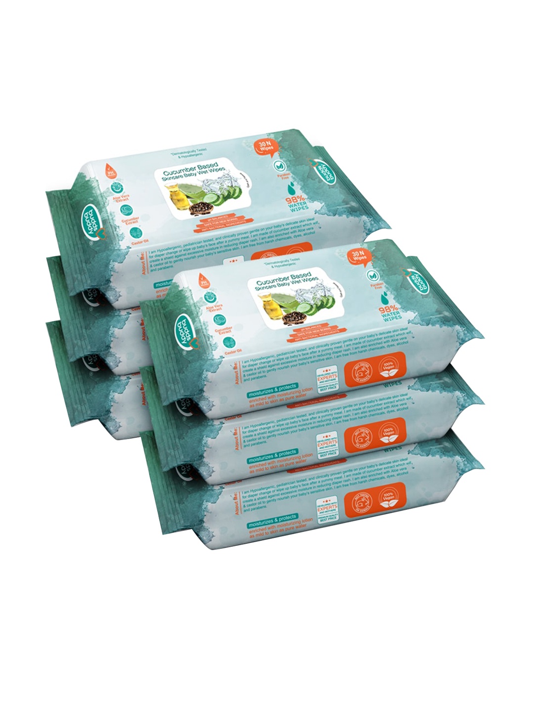 

BUDDSBUDDY Pack of 6 Cucumber Based Skincare Baby Wet Wipes 30 Pieces, White