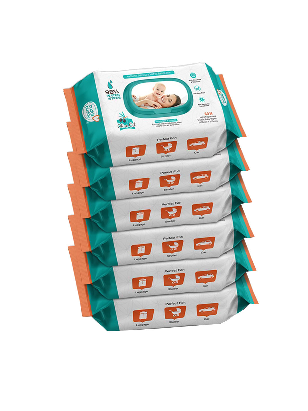

BUDDSBUDDY Combo of 6 Skincare Baby Wet Wipes With Lid Contains Aloe Vera 80 Pieces Each, White