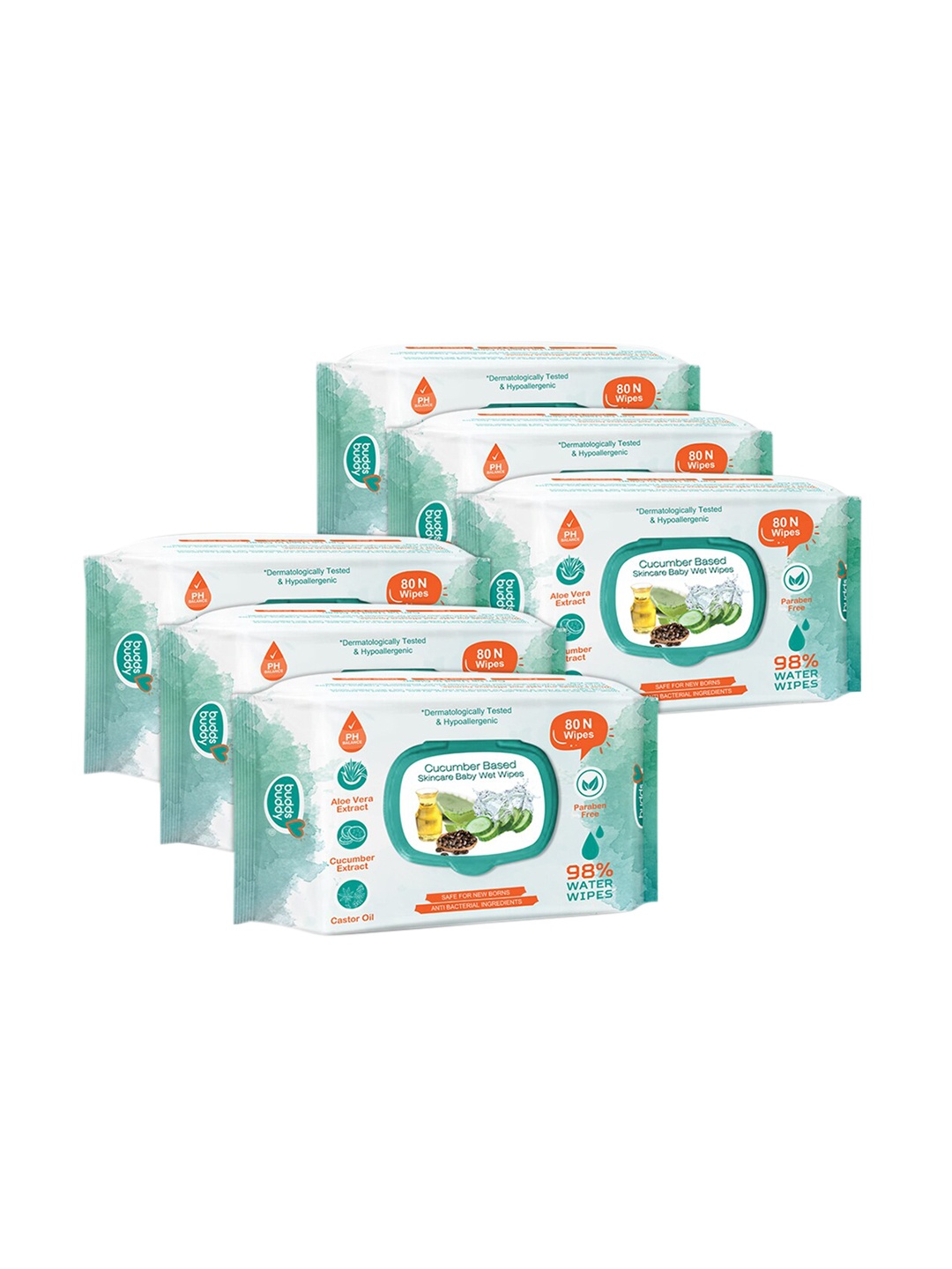

BUDDSBUDDY Infants Combo of 6 Skincare Wet Wipes With Aloe Vera- 80 Pulls Each, White