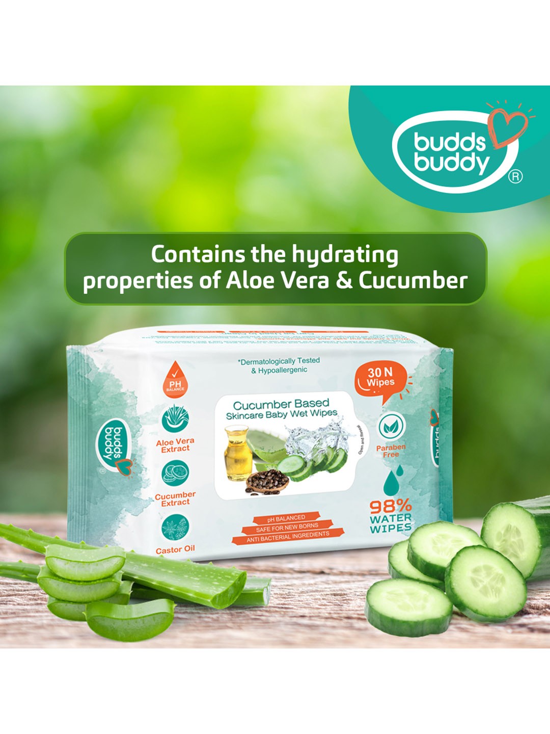 

BUDDSBUDDY Infants Combo of 4 Cucumber Based Skincare Wet Wipes - 30 Pulls Each, White