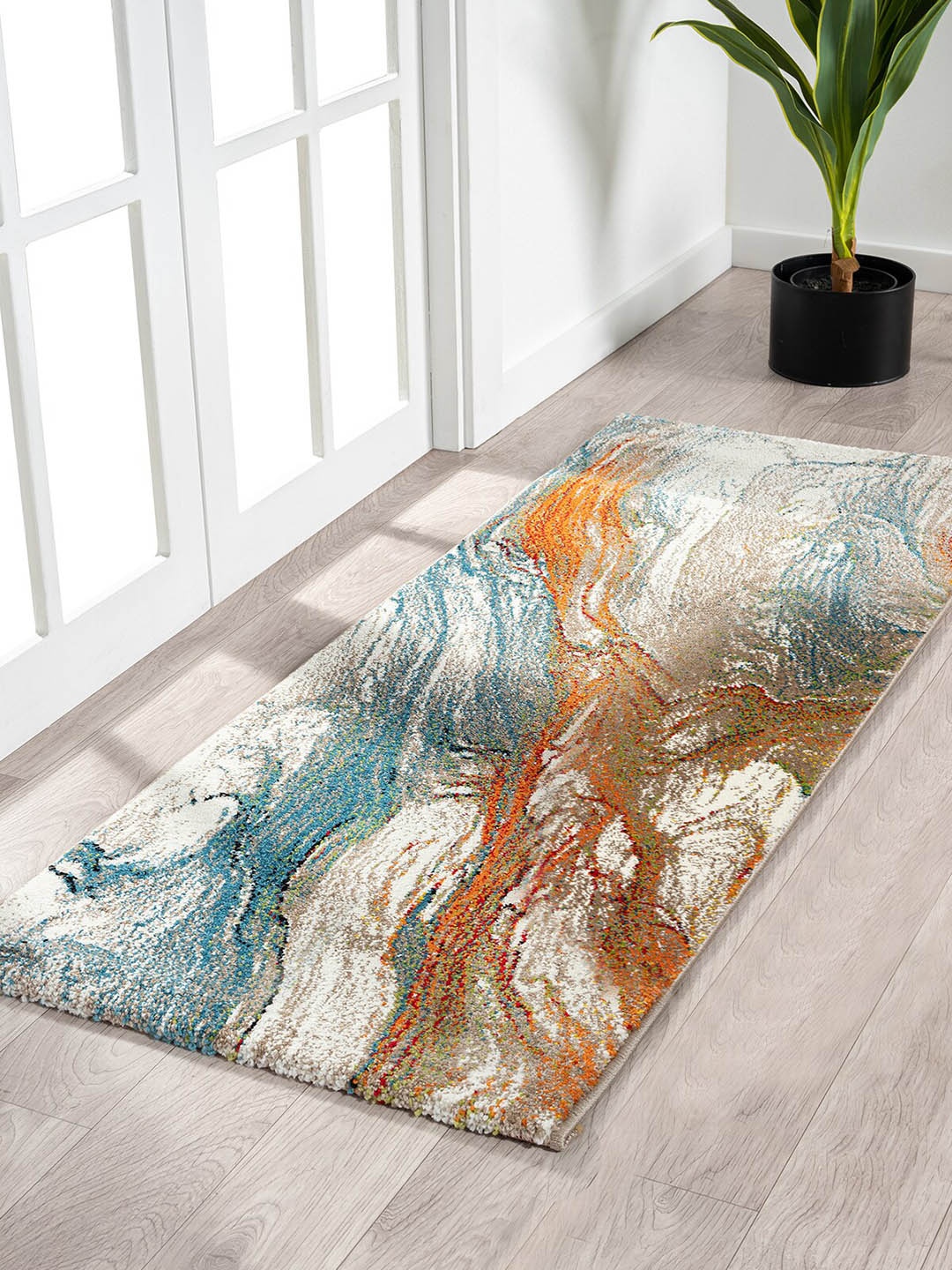 

OBSESSIONS Teal Blue Polypropylene Abstract Carpet