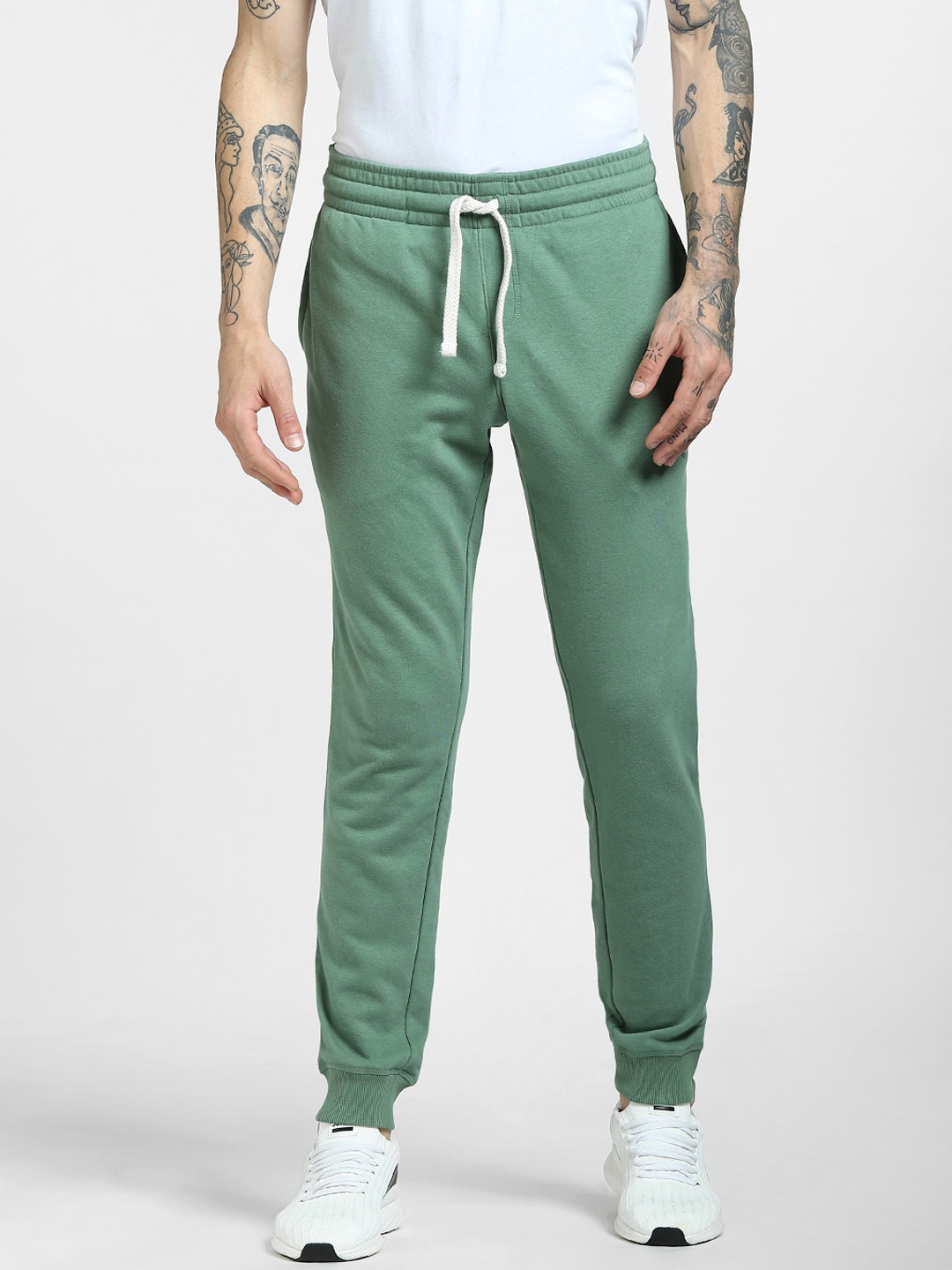 

Jack & Jones Men Green Solid Cotton Track Pants