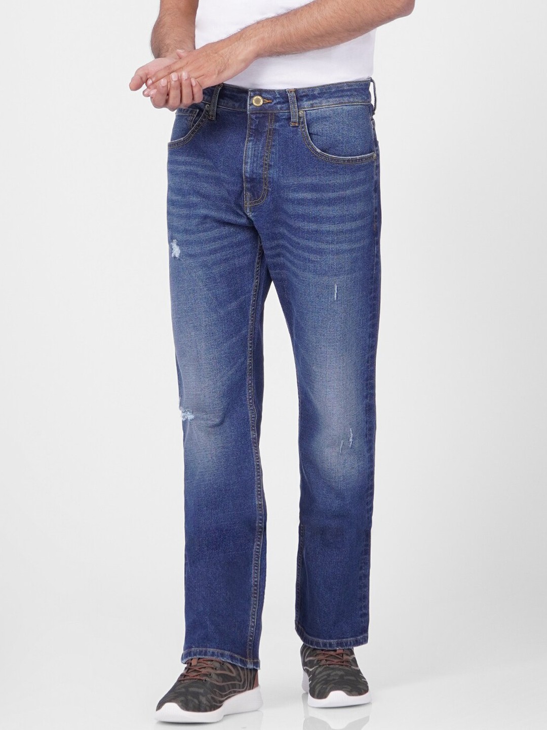 

Jack & Jones Men Blue Bootcut Low Distress Heavy Fade Jeans