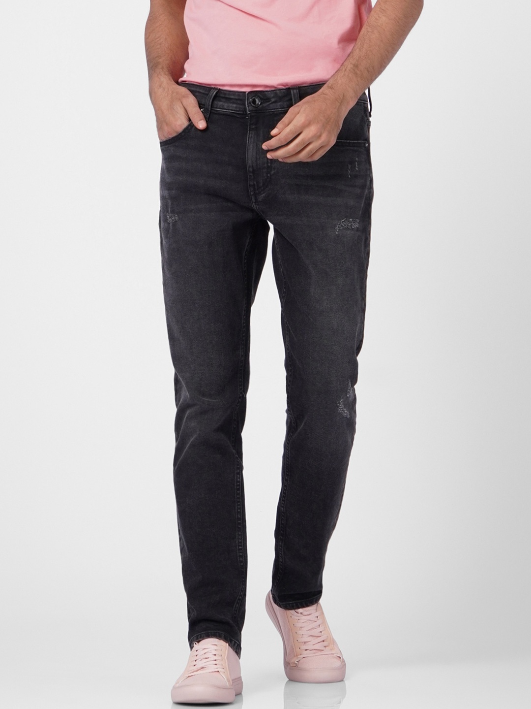 

Jack & Jones Men Black Slim Fit Low Distress Jeans