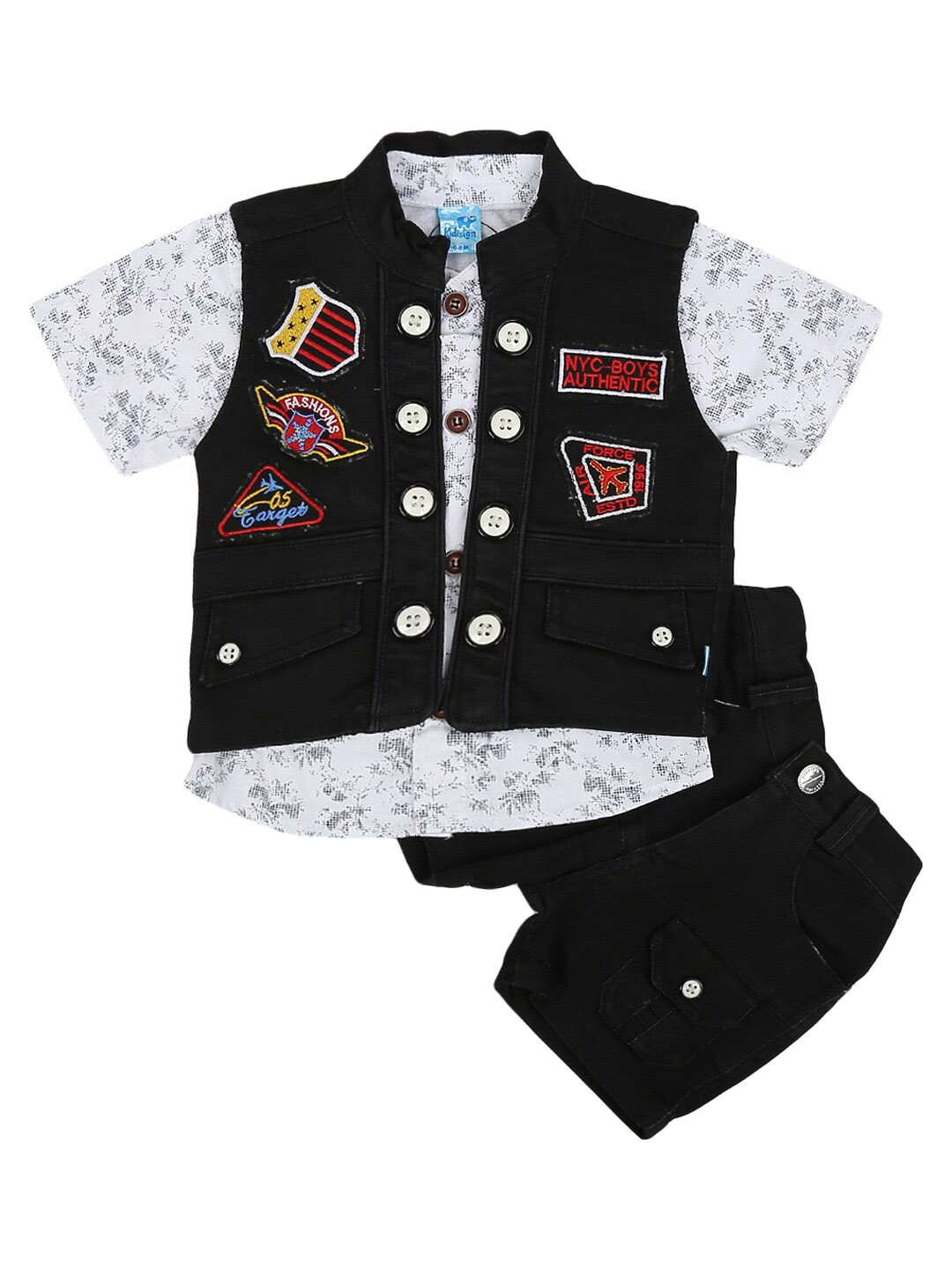

V-Mart Kids White & White Printed Shirt with Shorts