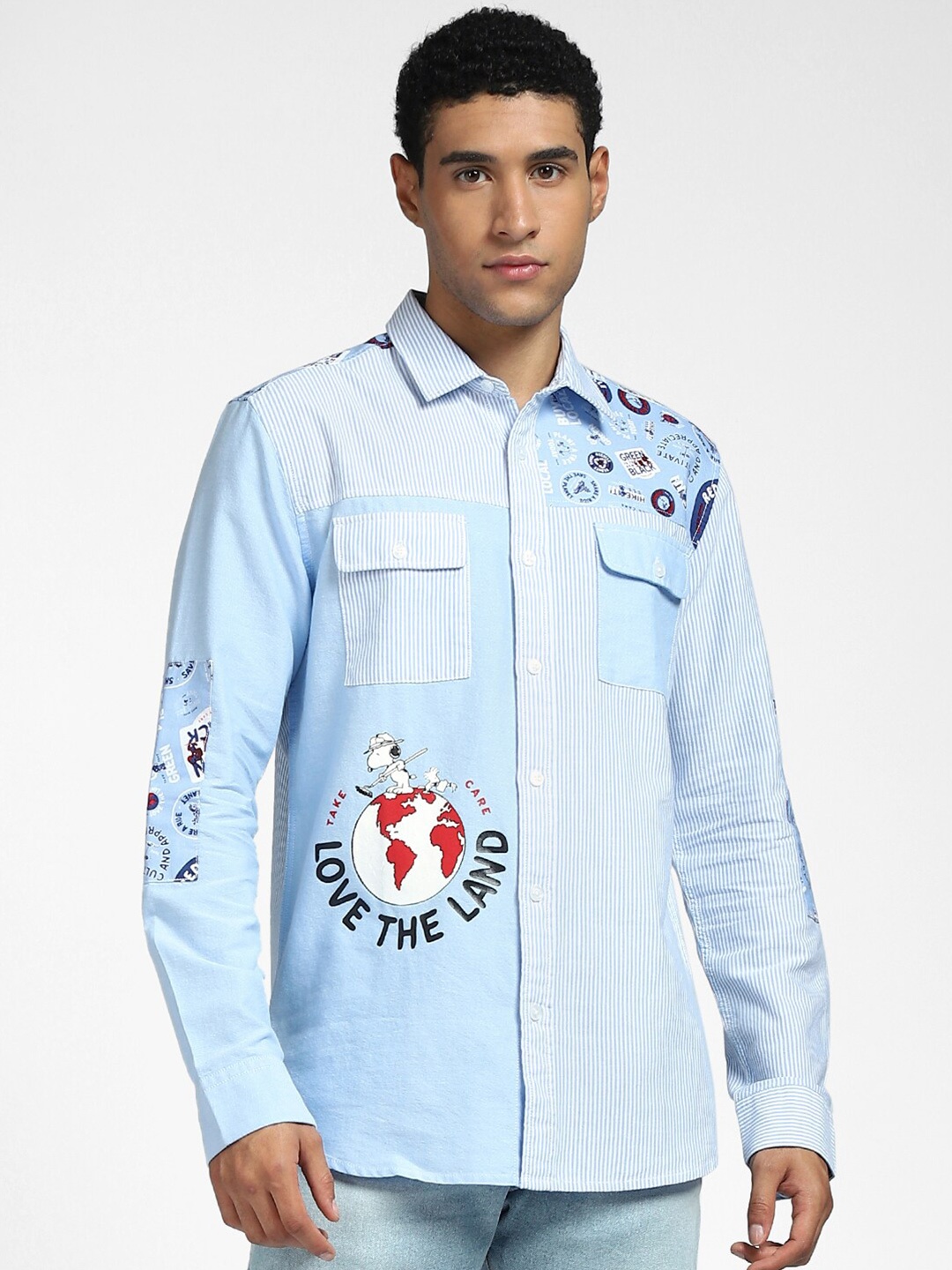 

Jack & Jones Men Blue & White Peanuts Printed Cotton Casual Shirt