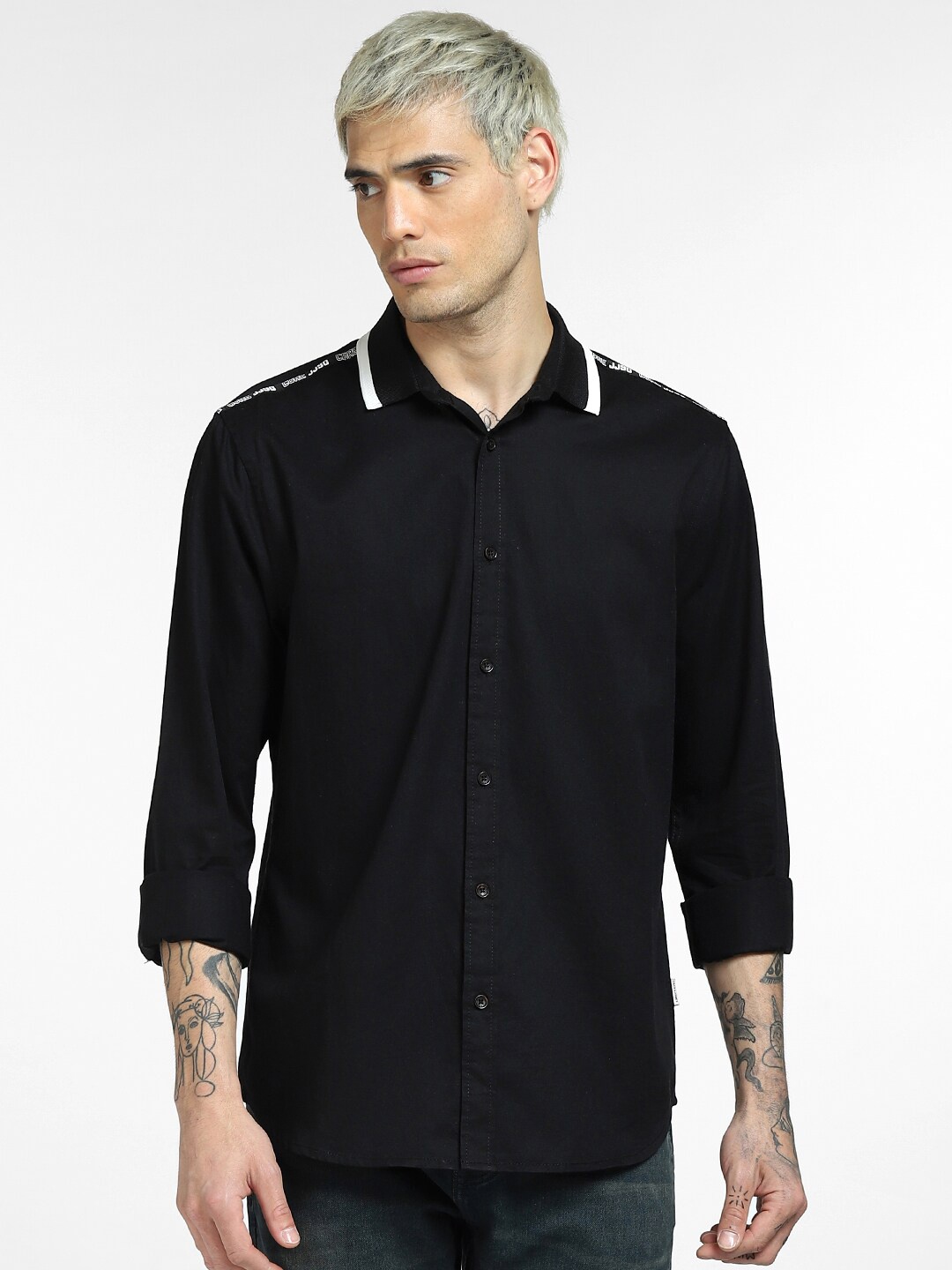 

Jack & Jones Men Black Slim Fit Cotton Casual Shirt
