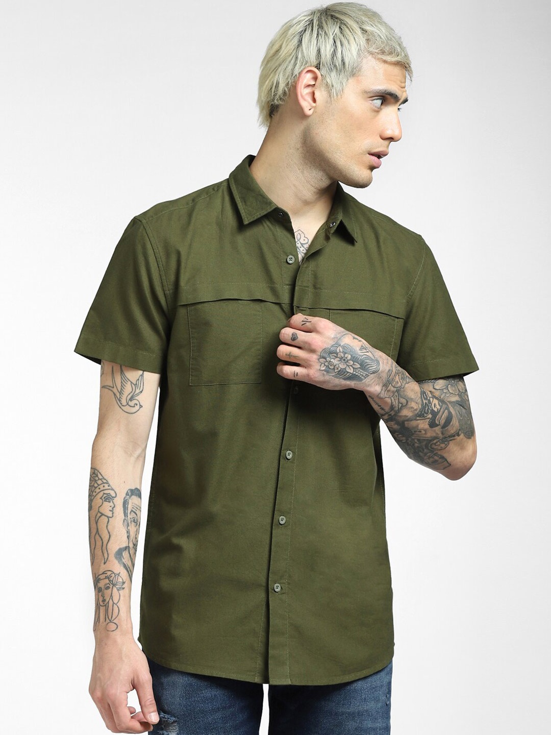 

Jack & Jones Men Green Slim Fit Casual Shirt
