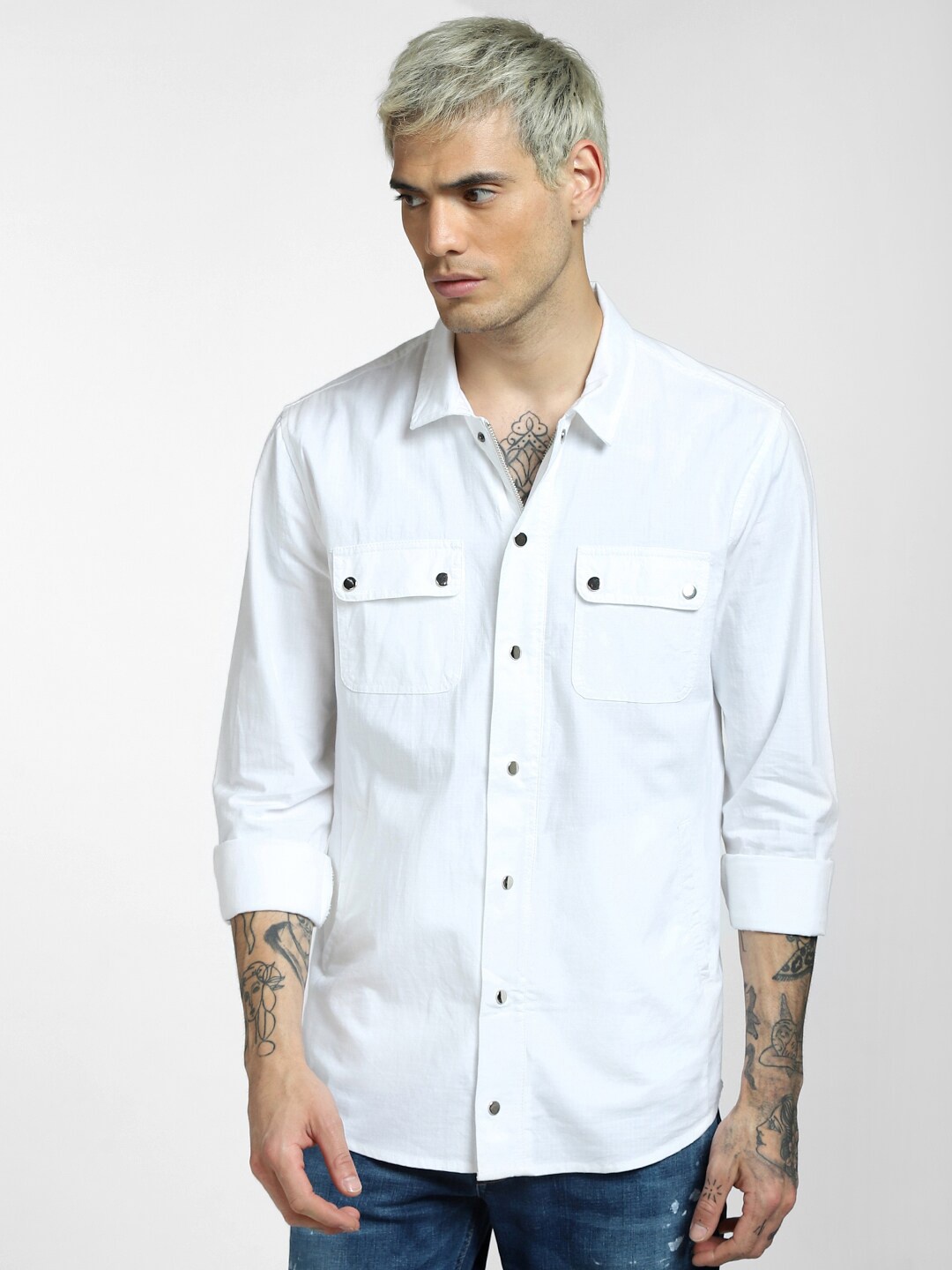 

Jack & Jones Men White Cotton Casual Shirt