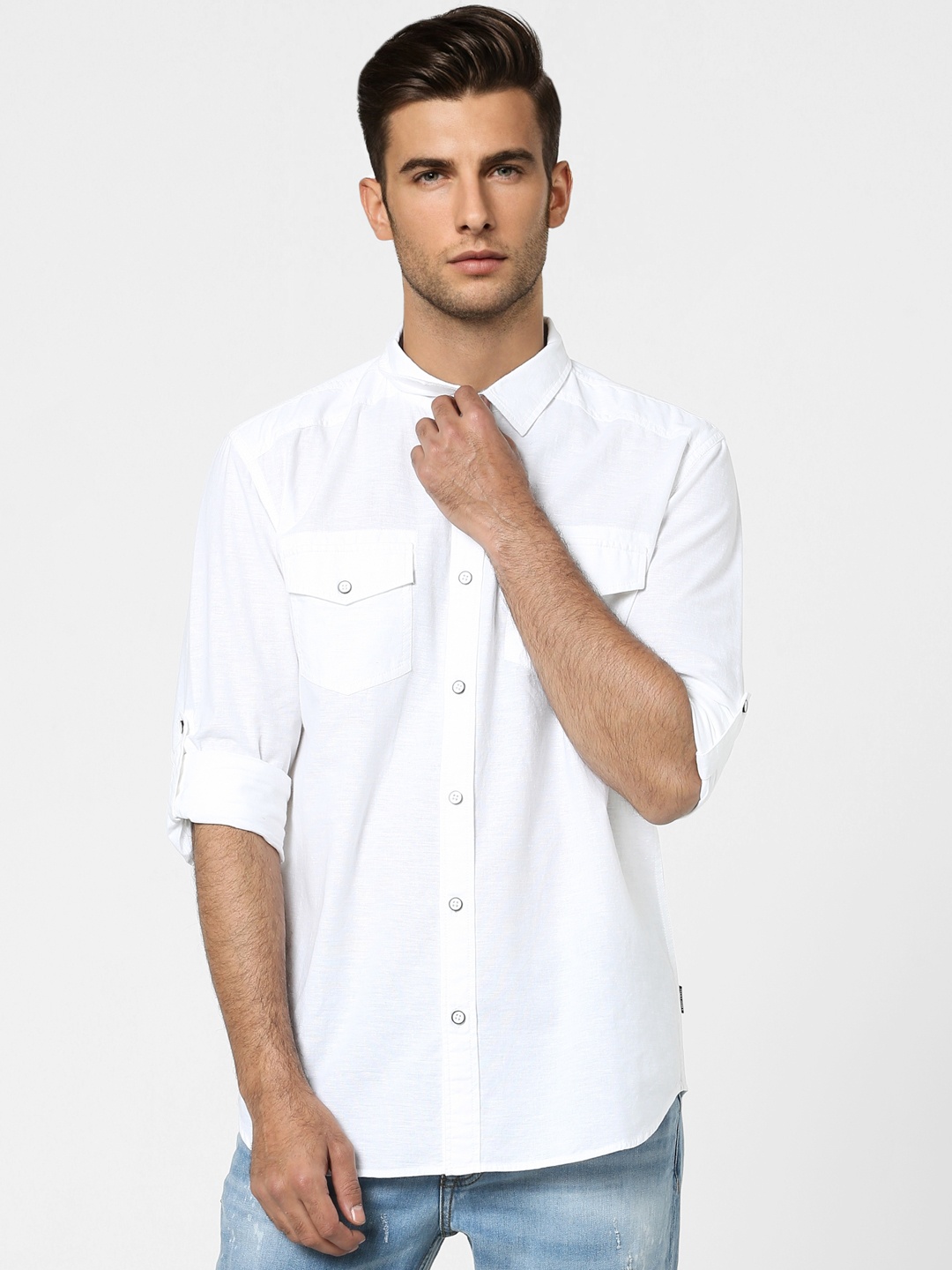 

Jack & Jones Men White Solid Cotton Casual Shirt