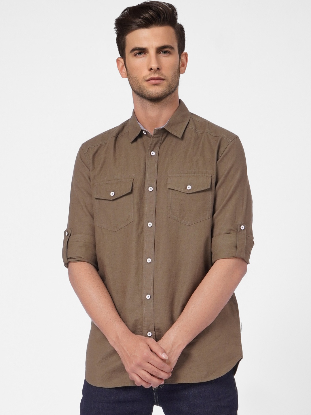 

Jack & Jones Men Brown Regular Fit Solid Cotton Casual Shirt