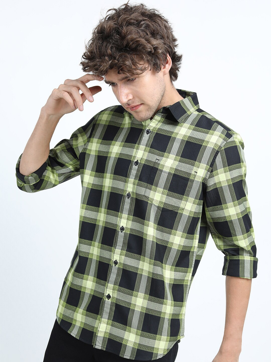 

KETCH Men Black Slim Fit Tartan Checks Casual Shirt